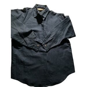 Licorice X Navy Blue Ramie Cotton Blend Button Front Pocket Utility Shirt Size M